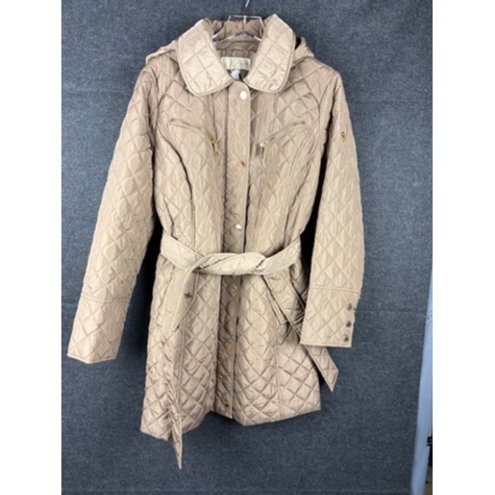 Michael Kors Truffle Quilted Hooded Belted Jacket Womens XL M421257L25 NWT